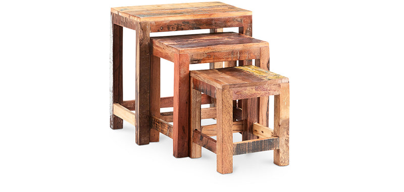 Set of 3 stackable side tables - Wood - Seaside