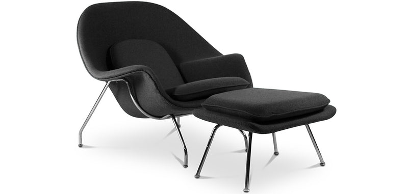 Design Armchair with Footrest - Fabric Upholstery - Womb