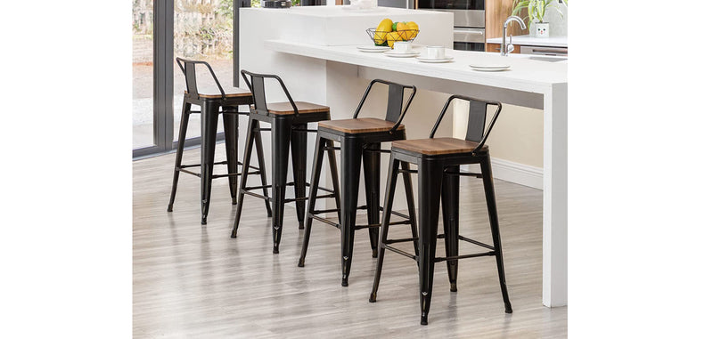 Taburete de Bar - Diseño Industrial - Madera y Acero - 76cm - Stylix