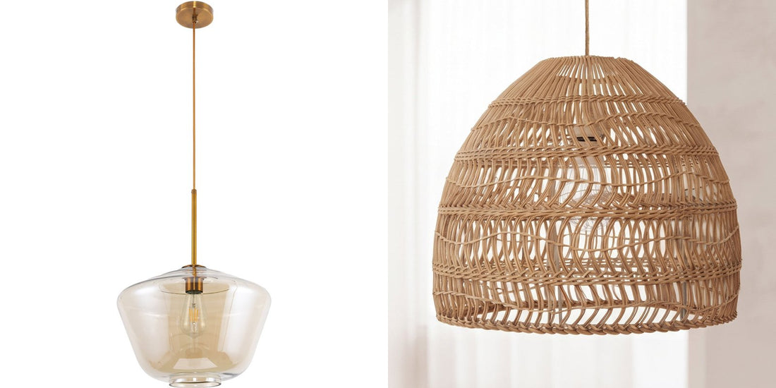 Adjustable glass pendant lamp and Hoa rattan pendant shade, Deko District