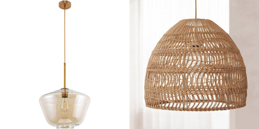 Adjustable glass pendant lamp and Hoa rattan pendant shade, Deko District