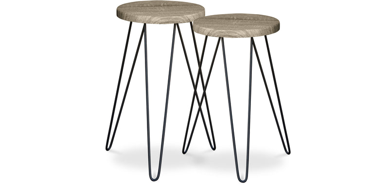 Set of 2 Side Tables - Industrial Design - Wood and Metal - Hairpin - gallery 1