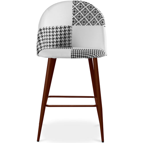 Tabouret Tapissé Patchwork - Style Scandinave - Noir et Blanc - 63cm- Evelyne