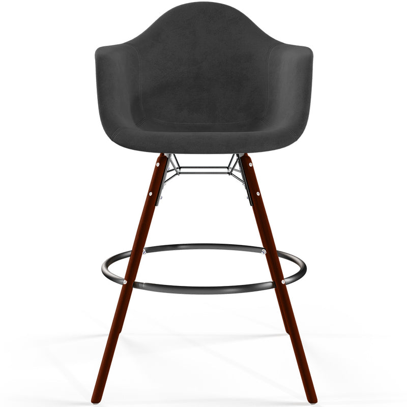 Velvet Bar Stool - Scandinavian Design and Dark Wood Legs - Nordika