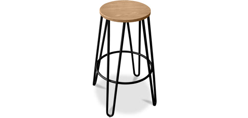 Taboret Okrągły - Design Industrialny - Drewno i Metal - 74cm - Hairpin