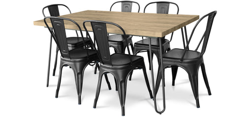 Pack Table à Manger - Design Industriel 150cm + Pack de 6 Chaises à Manger - Design Industriel - Hairpin Stylix