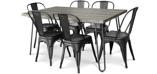 Pack Table à manger - Design industriel 150cm + Pack de 6 chaises à manger - Design industriel - Hairpin Stylix