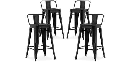 Set of 4 bar stools with backrest - Industrial design - 60cm - New edition - Stylix