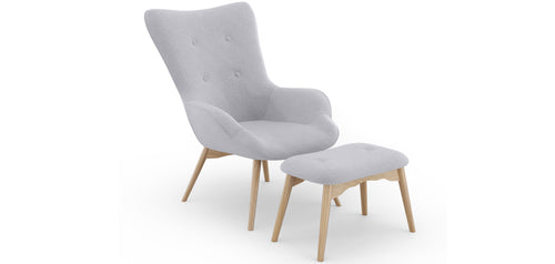 Armchair with Footrest - Linen Upholstery - Huda