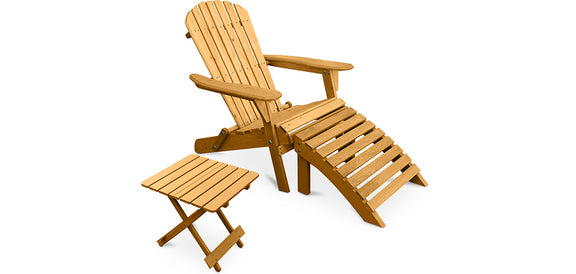 Adirondack Garden long Chair + Footrest + Table Wood Outdoor Furniture Set - Alana - gallery 1