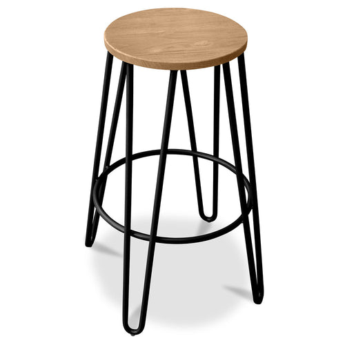 Taboret Okrągły - Design Industrialny - Drewno i Metal - 74cm - Hairpin