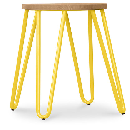 Okrągły stołek barowy - industrialny design - drewno i stal - 44cm - Hairpin