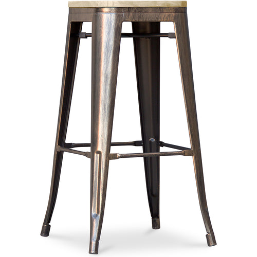 Tabouret de Bar - Design Industriel - Acier & Bois - 76cm - Stylix
