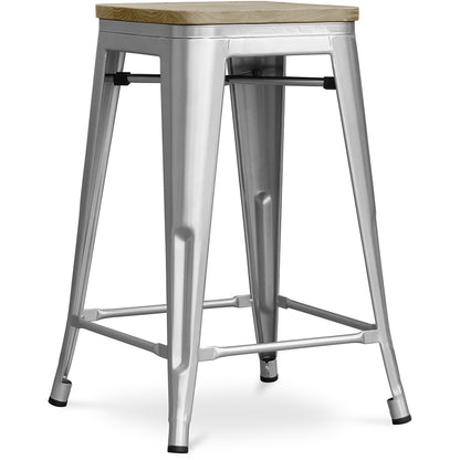 Industrialny stołek barowy - drewno i stal - 61cm - Stylix
