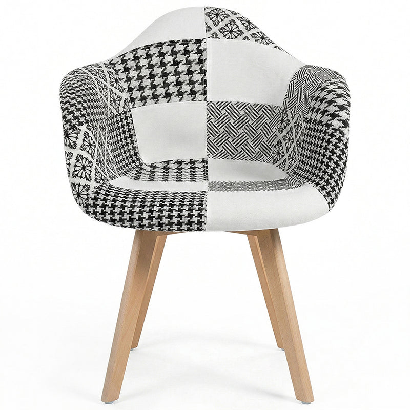 Cadeira de jantar Dominic de estilo escandinavo branca e preta - Patchwork