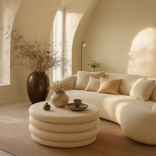 Modern Ottoman With Storage Upholstered In Bouclé Fabric Multifunctional As Coffee Table - Dass