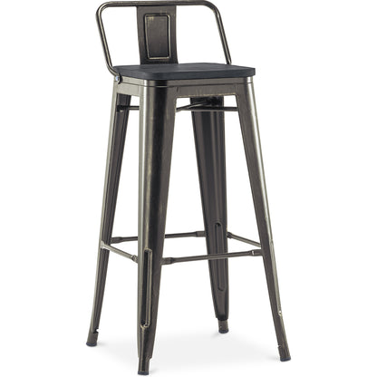 Bar stool with backrest - Industrial design - Wood and steel - 76cm - Stylix