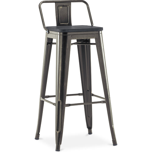 Tabouret de bar avec dossier - Design industriel - Bois et acier - 76cm - Stylix