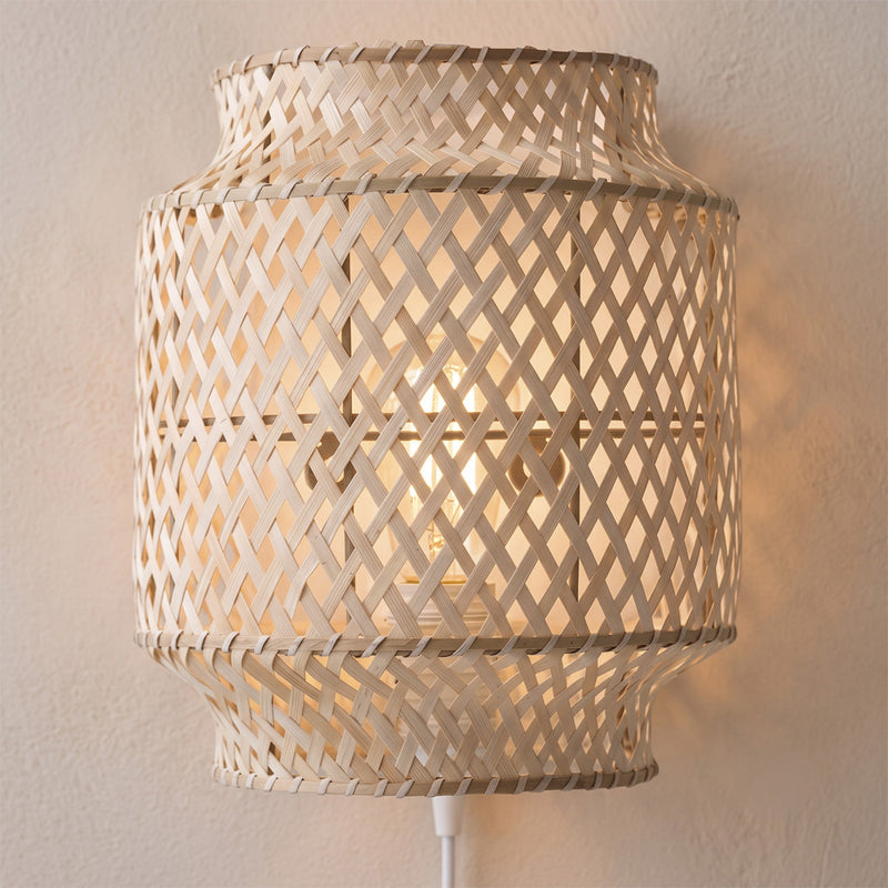 Bamboo Wall Lamp Shade Boho Bali Style Natural Woven Light Fixture For Bedroom Living Room Hallway