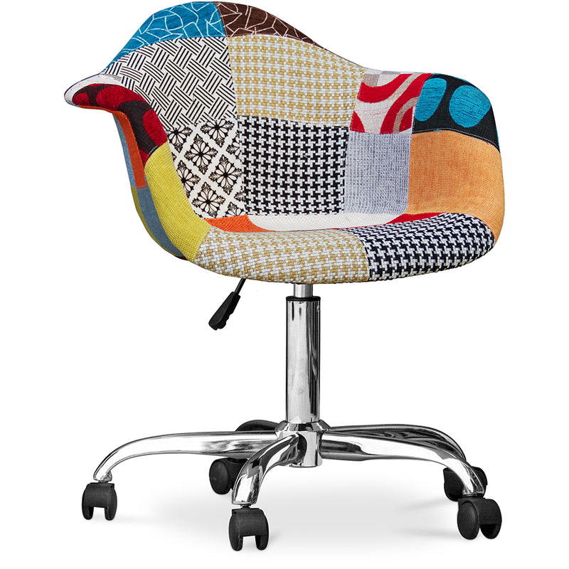 Chaise de bureau avec accoudoirs - Chaise de bureau à roulettes - Tapissée en patchwork - Patty