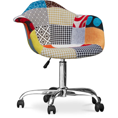 Chaise de bureau avec accoudoirs - Chaise de bureau avec roulettes - Revêtement patchwork - Patty