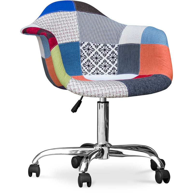Chaise de bureau avec accoudoirs - Chaise de bureau à roulettes - Tapissée en patchwork - Pixi