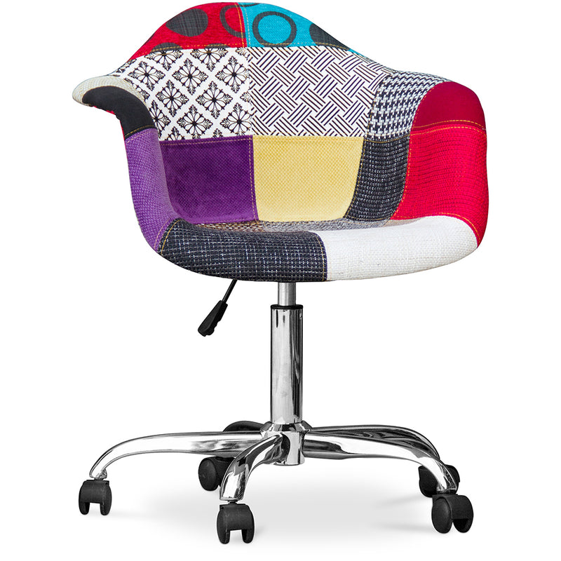 Chaise de bureau avec accoudoirs - Chaise de bureau à roulettes - Tapissée en patchwork - Ray
