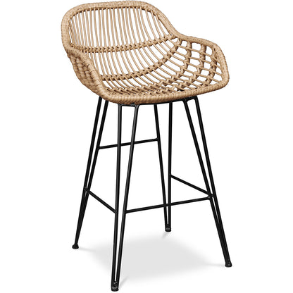Taboret barowy z podłokietnikami - Styl Boho Bali - 65cm - Many