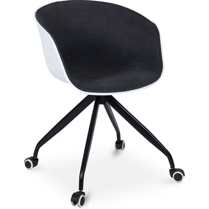 Chaise de bureau avec accoudoirs - Chaise de bureau à roulettes - Noir et blanc - Jodie
