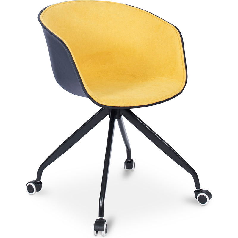 Chaise de bureau rembourrée avec accoudoirs - Chaise de bureau avec roulettes - Noir et blanc - Jodie