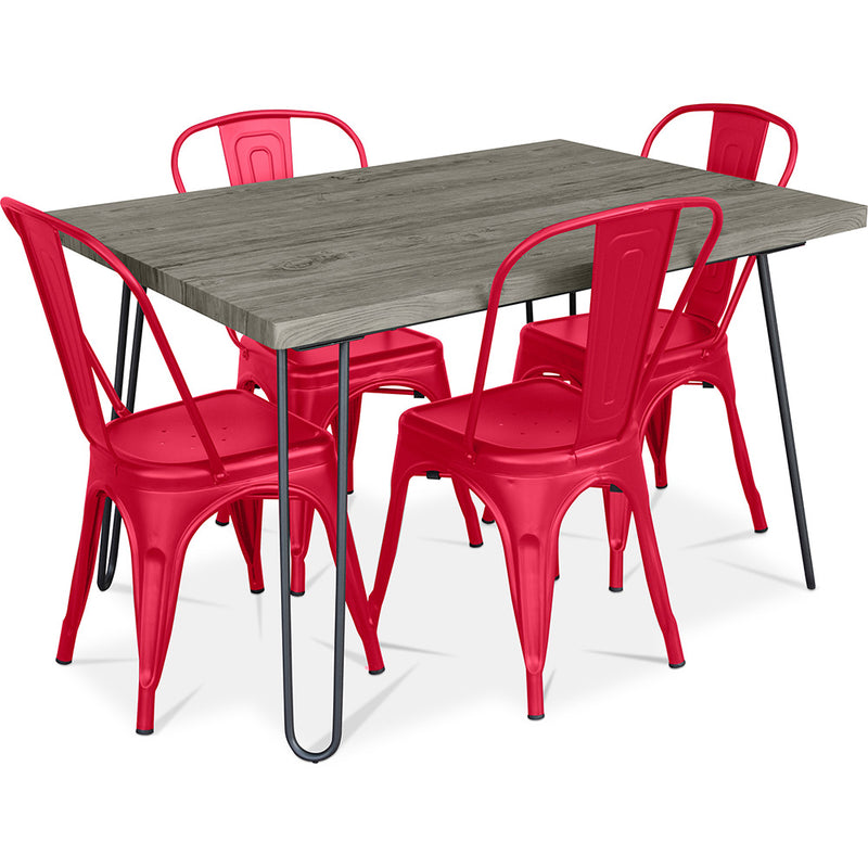 Design-Esstisch 120cm + 4 Esszimmerstühle - Industrielles Design - Hairpin Stylix