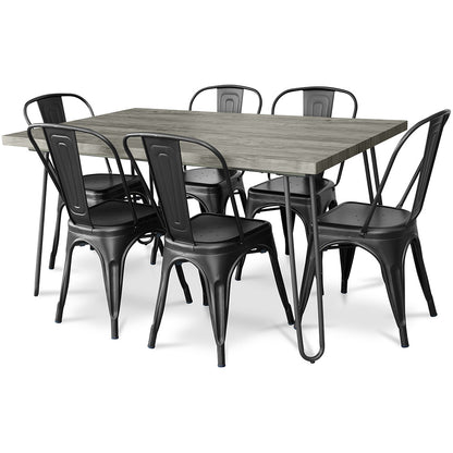 Dining Table Set - Industrial Design 150cm + Set of 6 Dining Chairs - Industrial Design - Hairpin Stylix