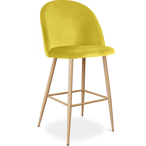 Stołek z aksamitną tapicerką - Skandynawski design - Evelyne - Żółty
