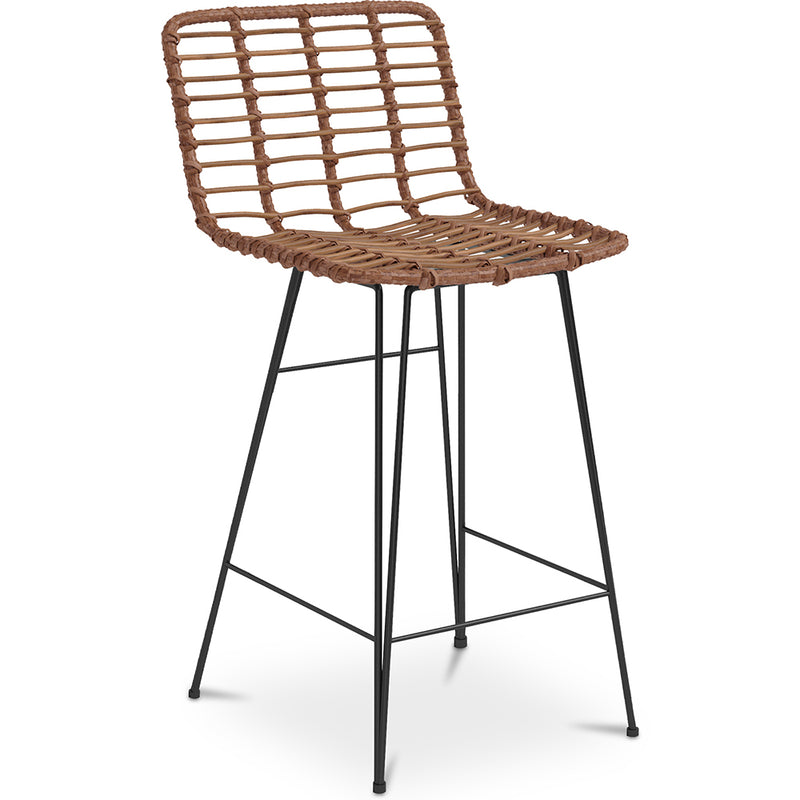 Tabouret de bar en rotin avec dossier - Boho Bali Design - 75cm - Catori