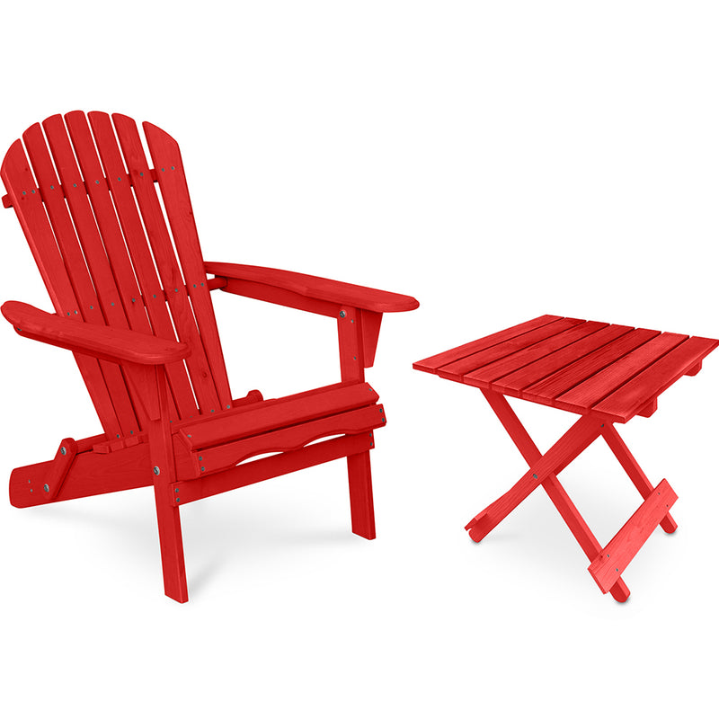 Garden Chair + Table Adirondack Wood Outdoor Furniture Set - Alana