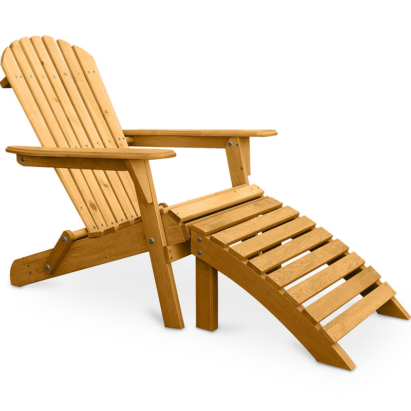 Deck Chair with Footrest - Wooden Garden Chair - Adirondack