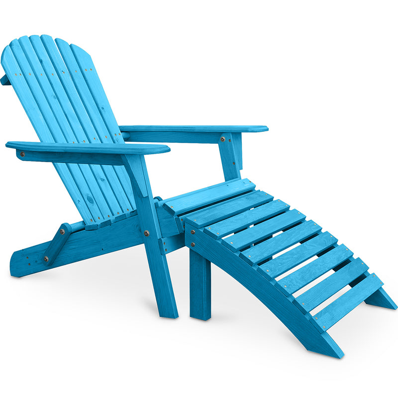 Alana Hemlock Wood Adirondack Deck Chair With Footrest For Outdoor Garden Relaxation