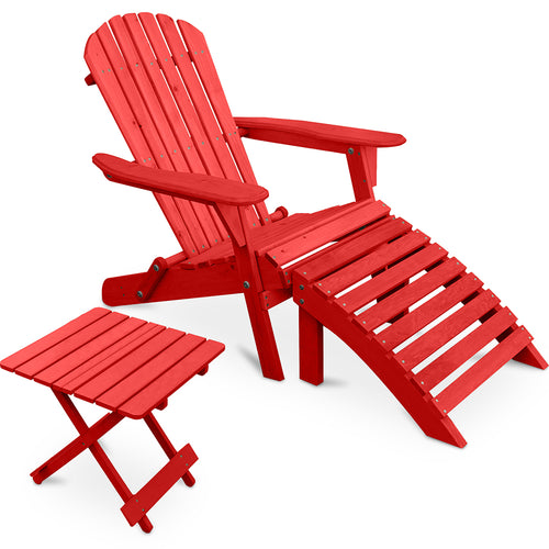 Pack Chaise d'extérieur avec pouf et table d'extérieur et de jardin - Bois - Alana