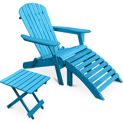 Pack Chaise d'extérieur avec pouf et table d'extérieur et de jardin - Bois - Alana