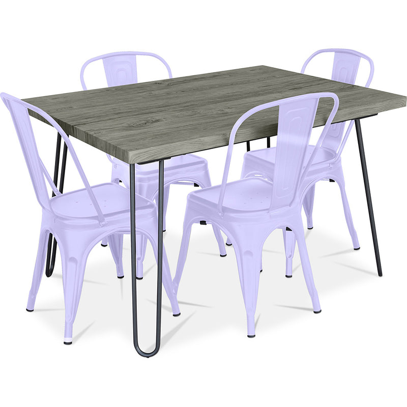 Design-Esstisch 120cm + 4 Esszimmerstühle - Industrielles Design - Hairpin Stylix