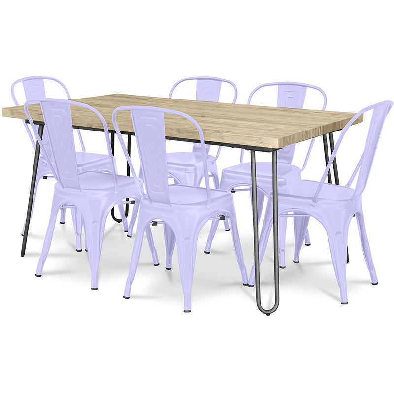 Esstisch-Set - Industrielles Design 150cm + Set mit 6 Esszimmerstühlen - Industrielles Design - Hairpin Stylix