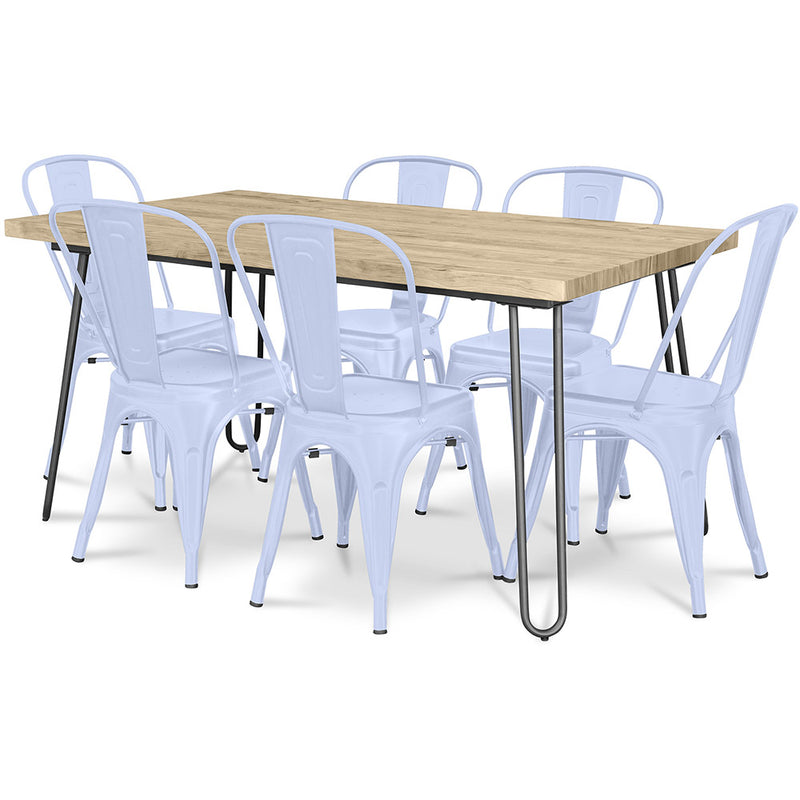 Esstisch-Set - Industrielles Design 150cm + Set mit 6 Esszimmerstühlen - Industrielles Design - Hairpin Stylix