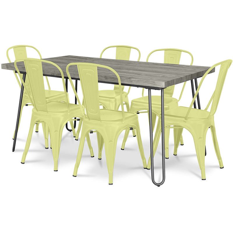 Pack Table à manger - Design industriel 150cm + Pack de 6 chaises à manger - Design industriel - Hairpin Stylix
