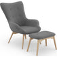 Armchair with Footrest - Linen Upholstery - Huda