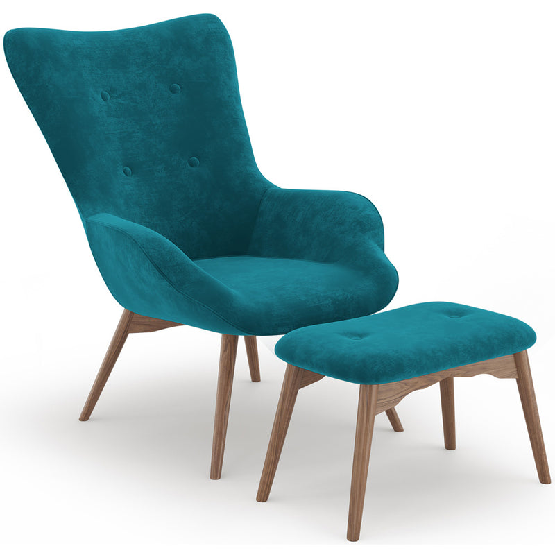 Fauteuil avec repose-pieds - Revêtu de velours - Style scandinave - Huda