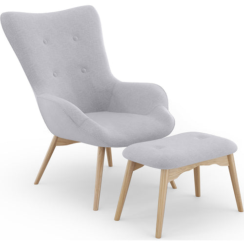 Armchair with Footrest - Linen Upholstery - Huda