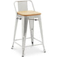 Bar stool with backrest - Industrial design - Wood and steel - 60cm - New edition - Stylix