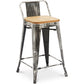 Bar stool with backrest - Industrial design - Wood and steel - 60cm - New edition - Stylix
