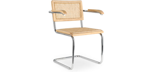 Chaise à manger avec accoudoirs - Design vintage - Bois et rotin - Bruna