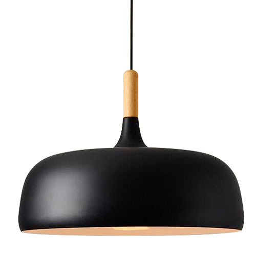 Plafondlamp van zwart metaal en hout